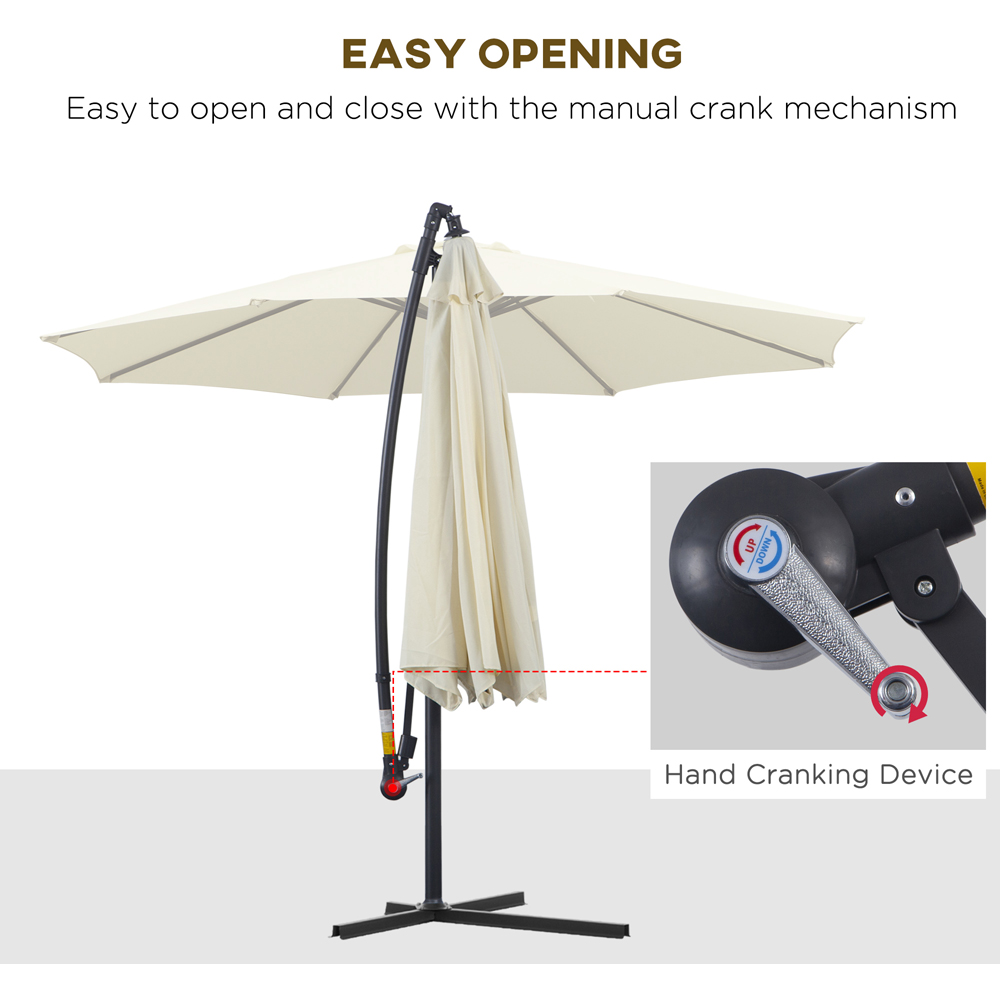 Outsunny Cream Crank and Tilt Cantilever Banana Parasol with Cross Base 3m Image 5