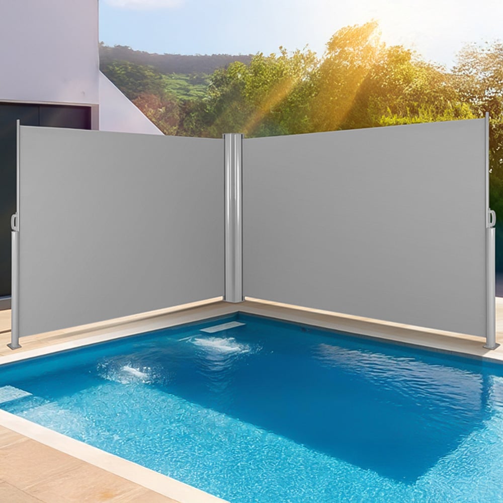 tectake Grey Double Sided Retractable Side Awning 1.8 x 6m Image 1