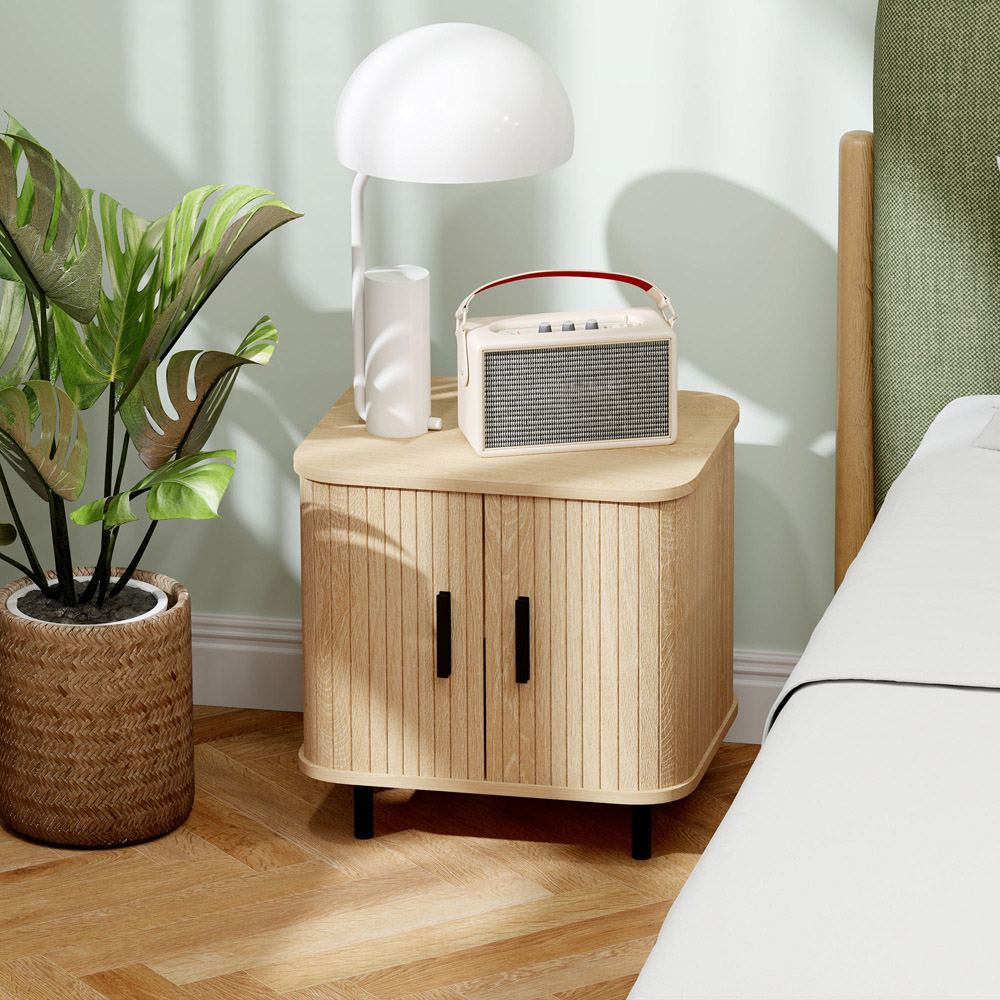 Portland 2 Sliding Door Oak Tone Nightstand Image 4