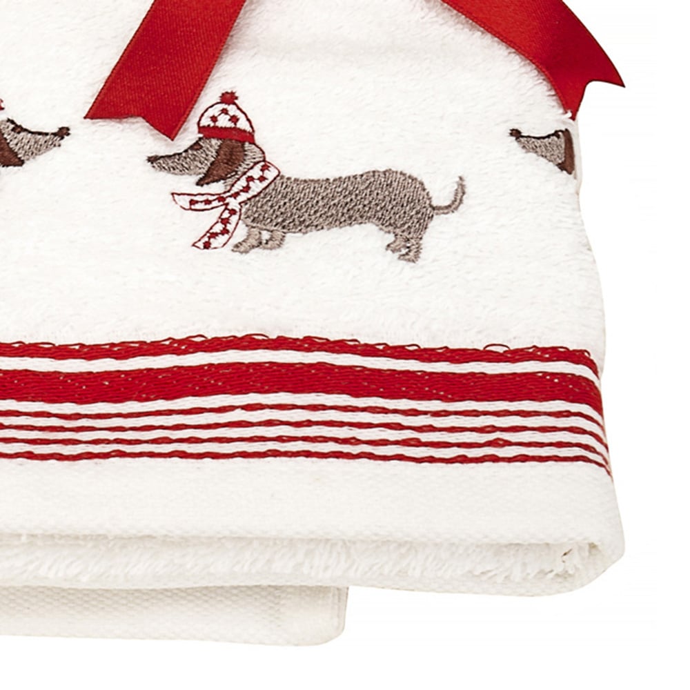 Bellissimo Home Cotton Embroidered Christmas Sausage Dogs Hand Towel 2 Pack Image 3