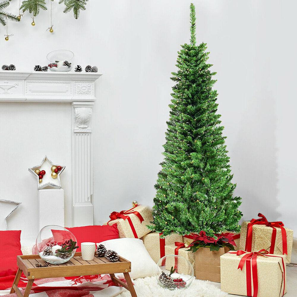 Costway 350 Warm White LED Pre-Lit Artificial Pencil Christmas Tree 7.5ft Image 6