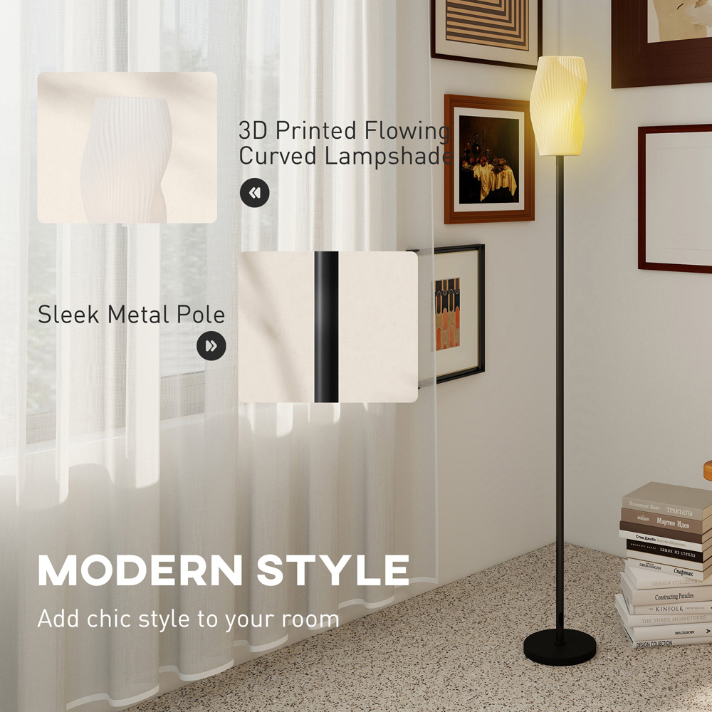 HOMCOM White 3D Printed Flowing Curve Shade Black Floor Lamp with 3 Colour Temperature Image 8