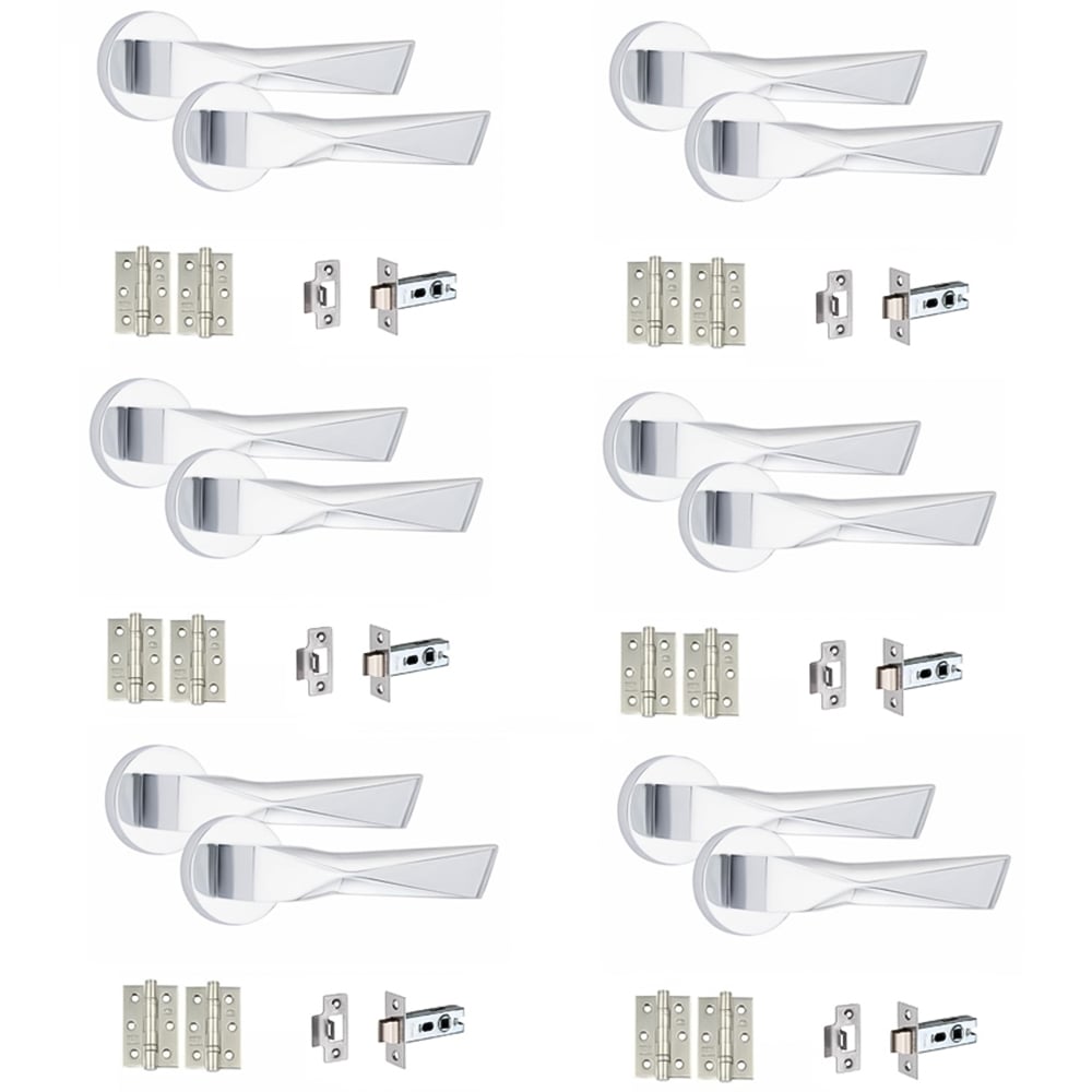 Golden Grace Modern Aura Polished Chrome Door Handles Set 6 Pack Image 1