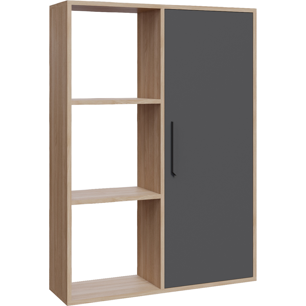 Decorotika Patrick Single Door 3 Shelf Oak and Anthracite Bookcase Image 2