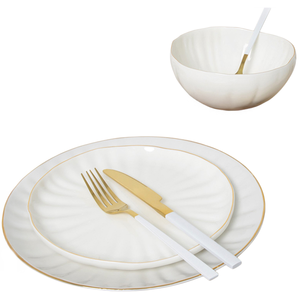 Amalfi Gold Rim White Porcelain 12 Piece Dinner Set Image 1