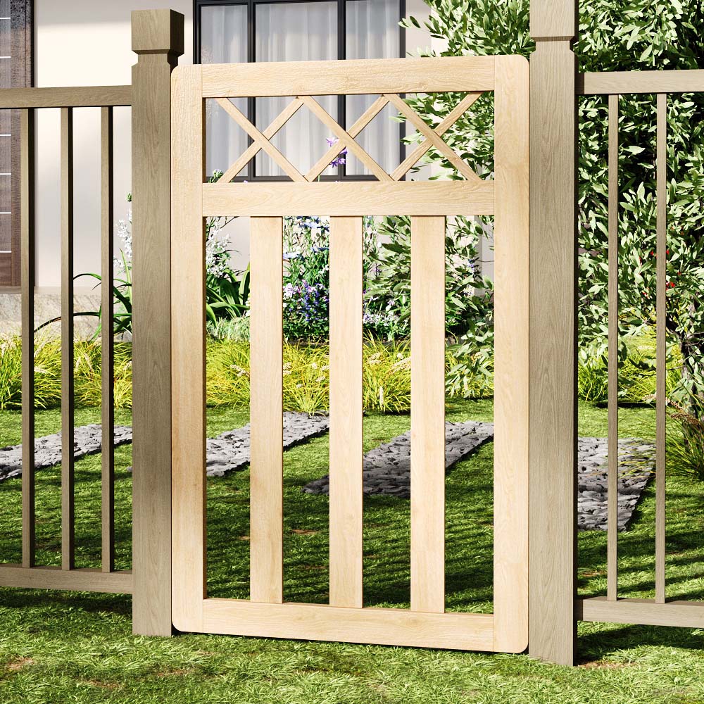 Outdoor Cross Top Wooden Nature Garden Fence Door, 120 x 76 x 2.5cm Image 7