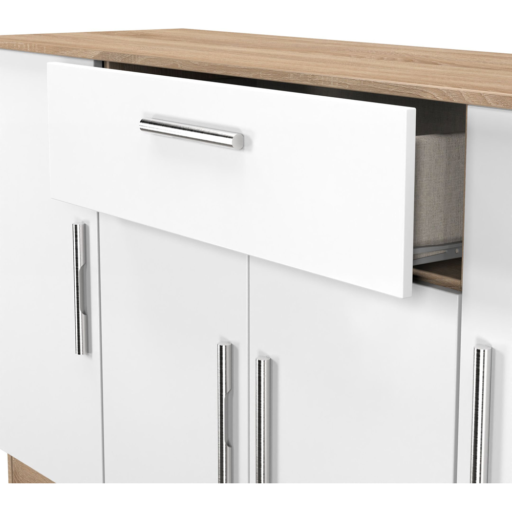 Crowndale Contrast 4 Door Single Drawer White Matt and Bardolino Oak Wide Sideboard Ready Assembled Image 5