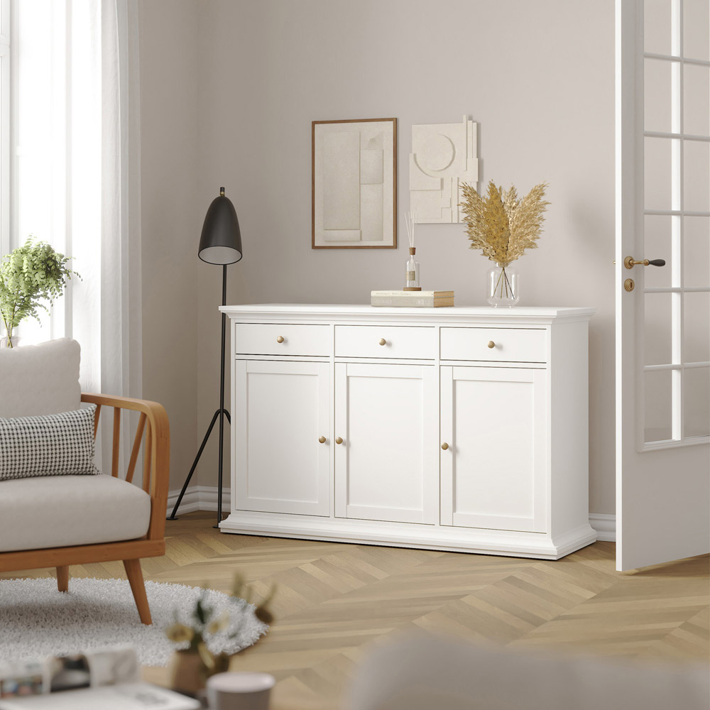 Florence 3 Door 3 Drawer White Sideboard Image 6