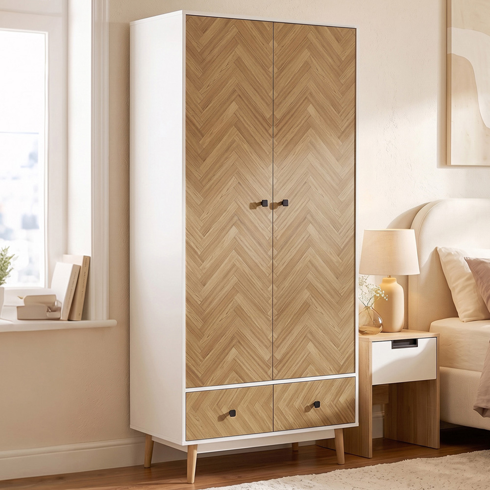 HOMCOM 2 Door 2 Drawer White Wood Effect Wardrobe Image 1