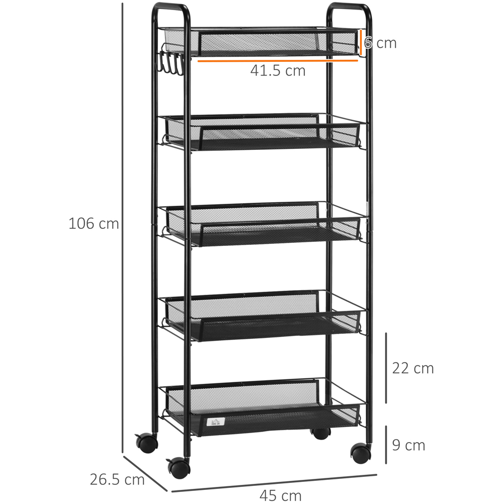 Portland Black 5 Tier Utility Rolling Cart Image 7