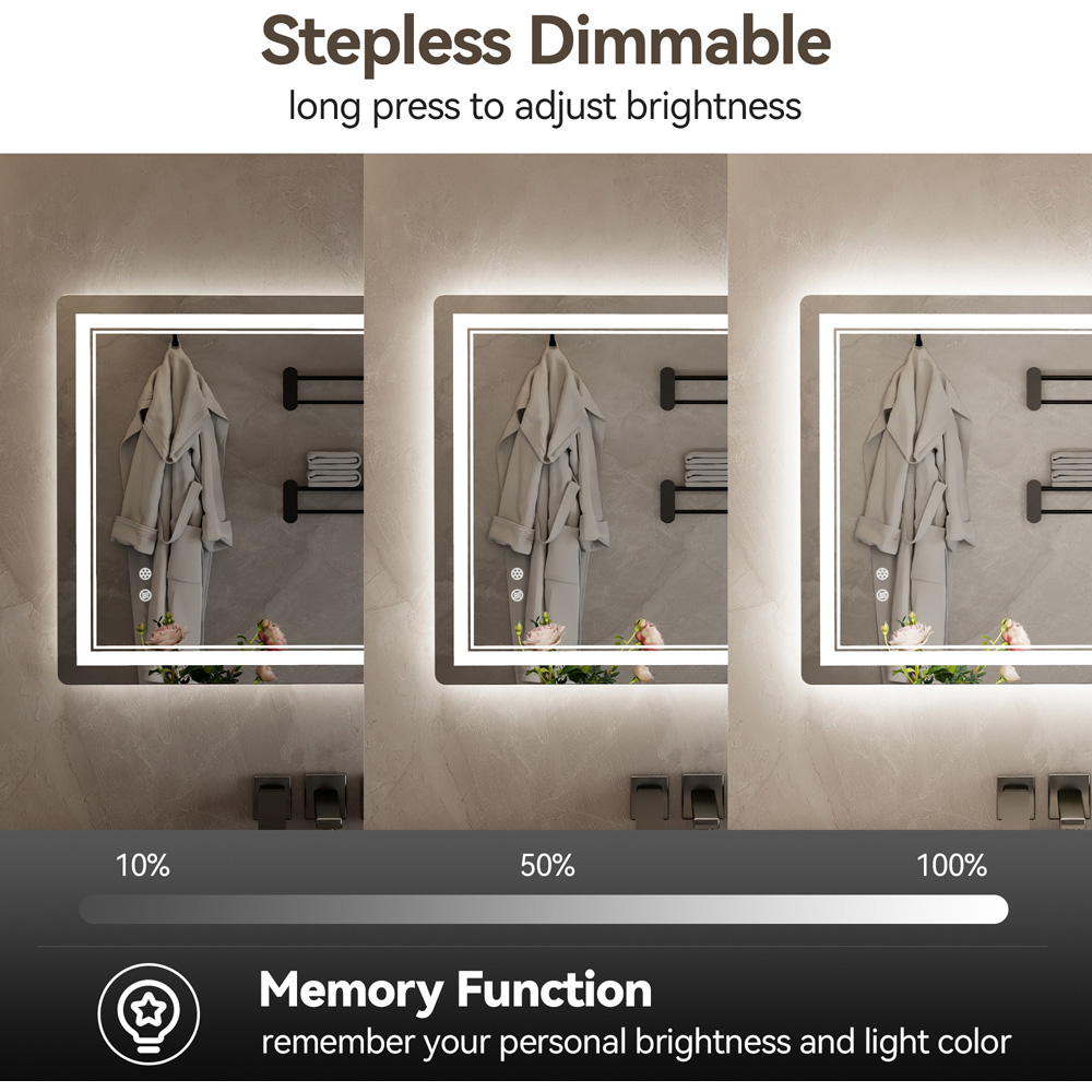 Rattrix White Anti-Fog LED Bathroom Mirror with Dimmable Lights and Memory Function 80 x 60cm Image 6