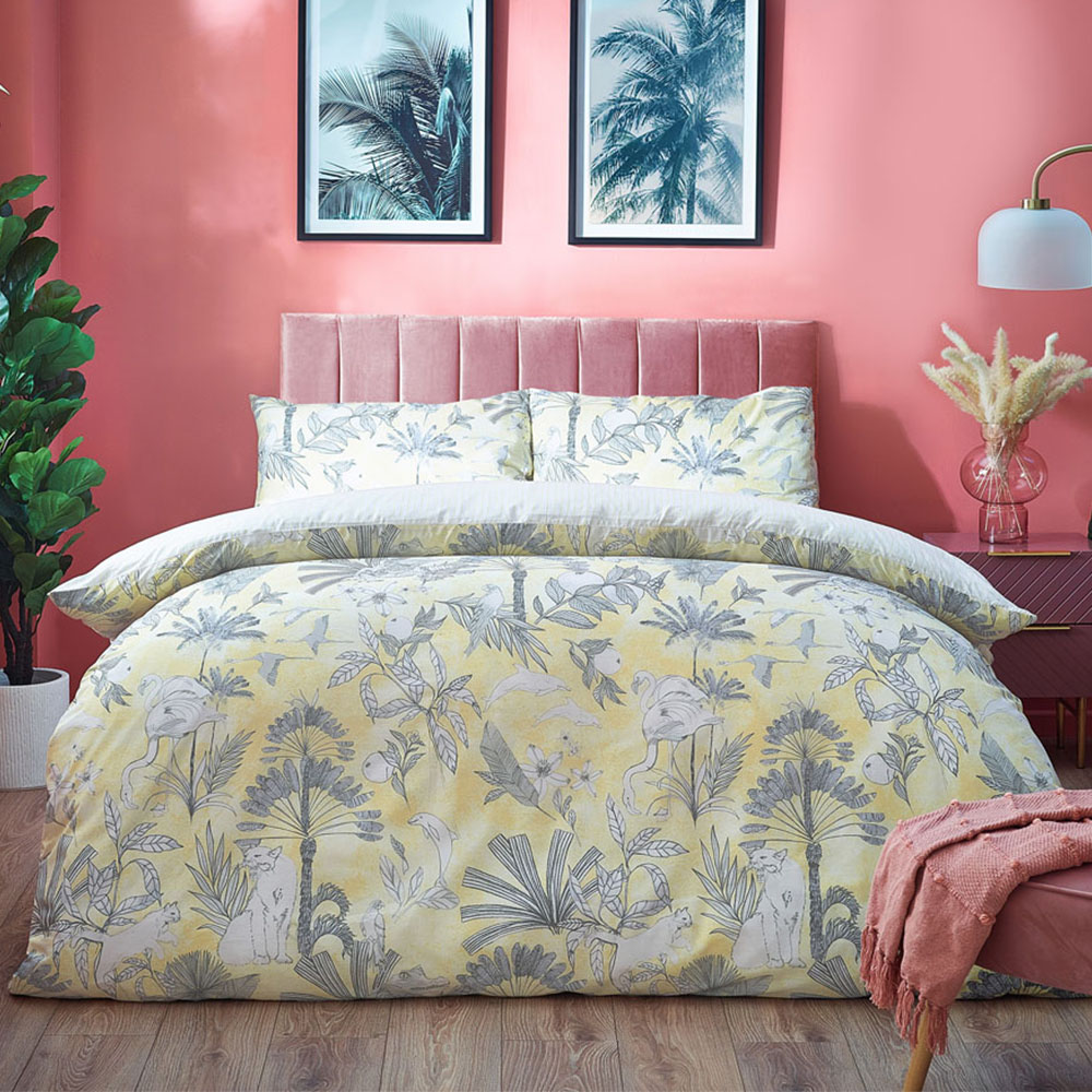 furn. Colony Palm King Size Yellow Botanical Duvet Cover Set Image 1
