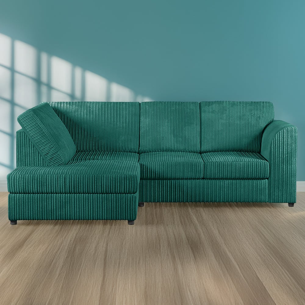 Luxor 4 Seater Teal Jumbo Cord L-Shape Left Hand Corner Sofa Image 1