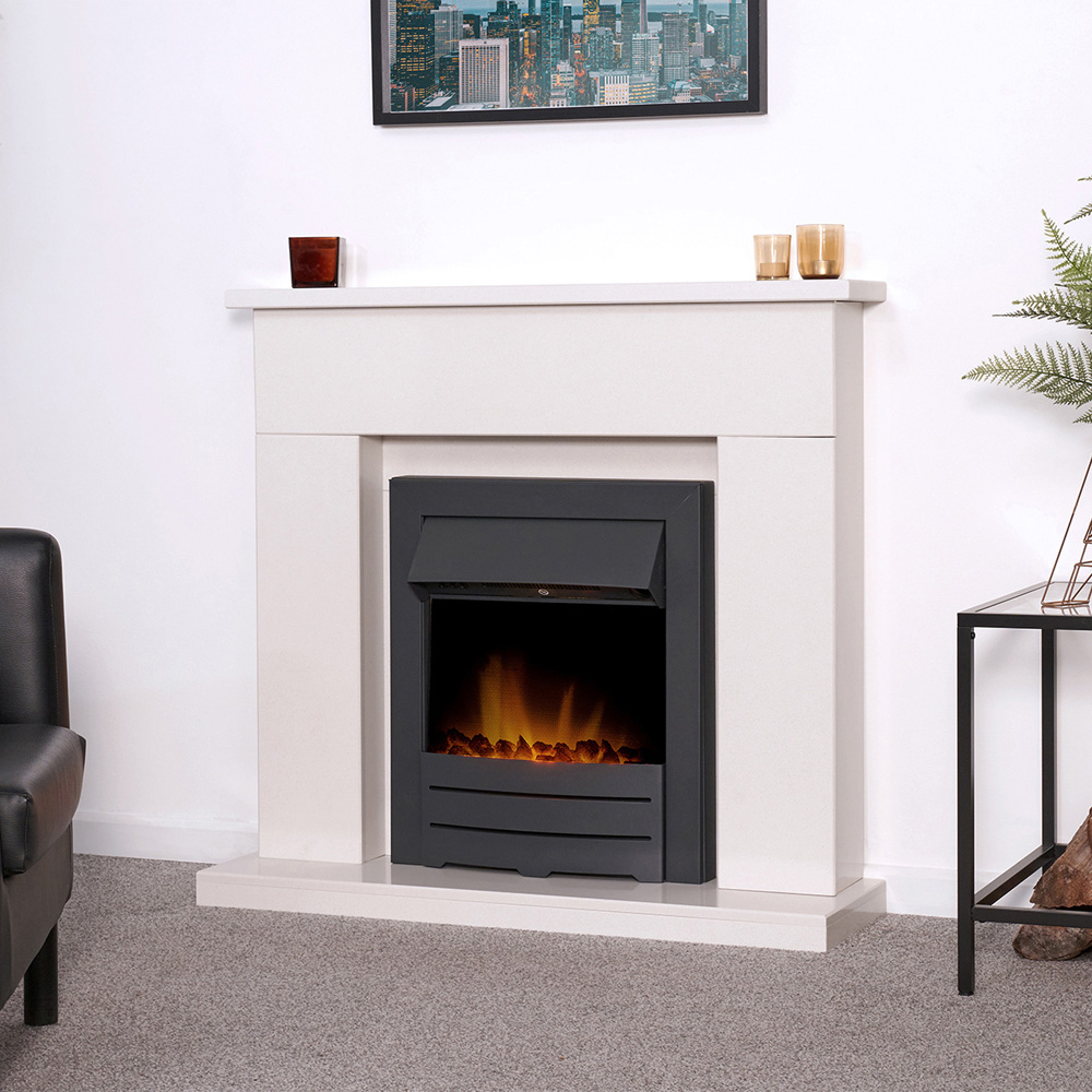Adam Lomond White Marble and Black Fireplace with Colorado Electric Fire 39 inch Image 6