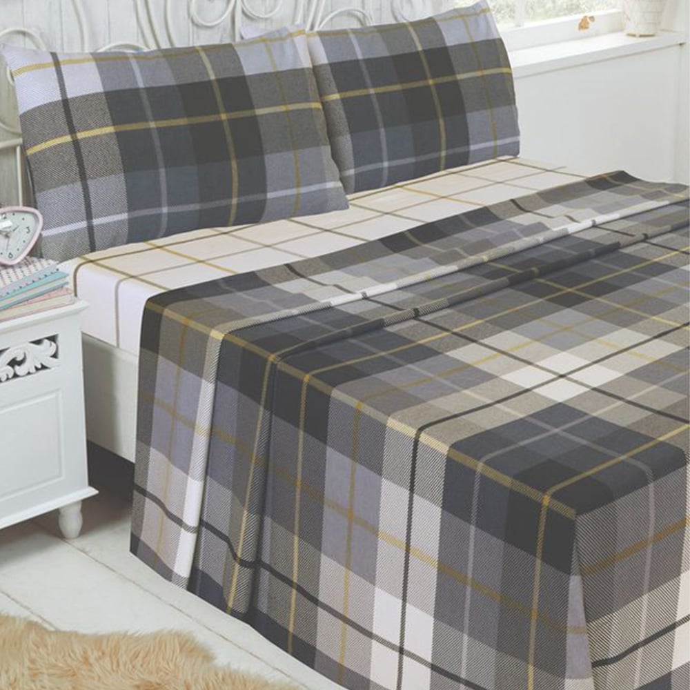 Serene Lomond Single Blue Brushed Cotton Check Flannelette Fitted Bed Sheet Image 1