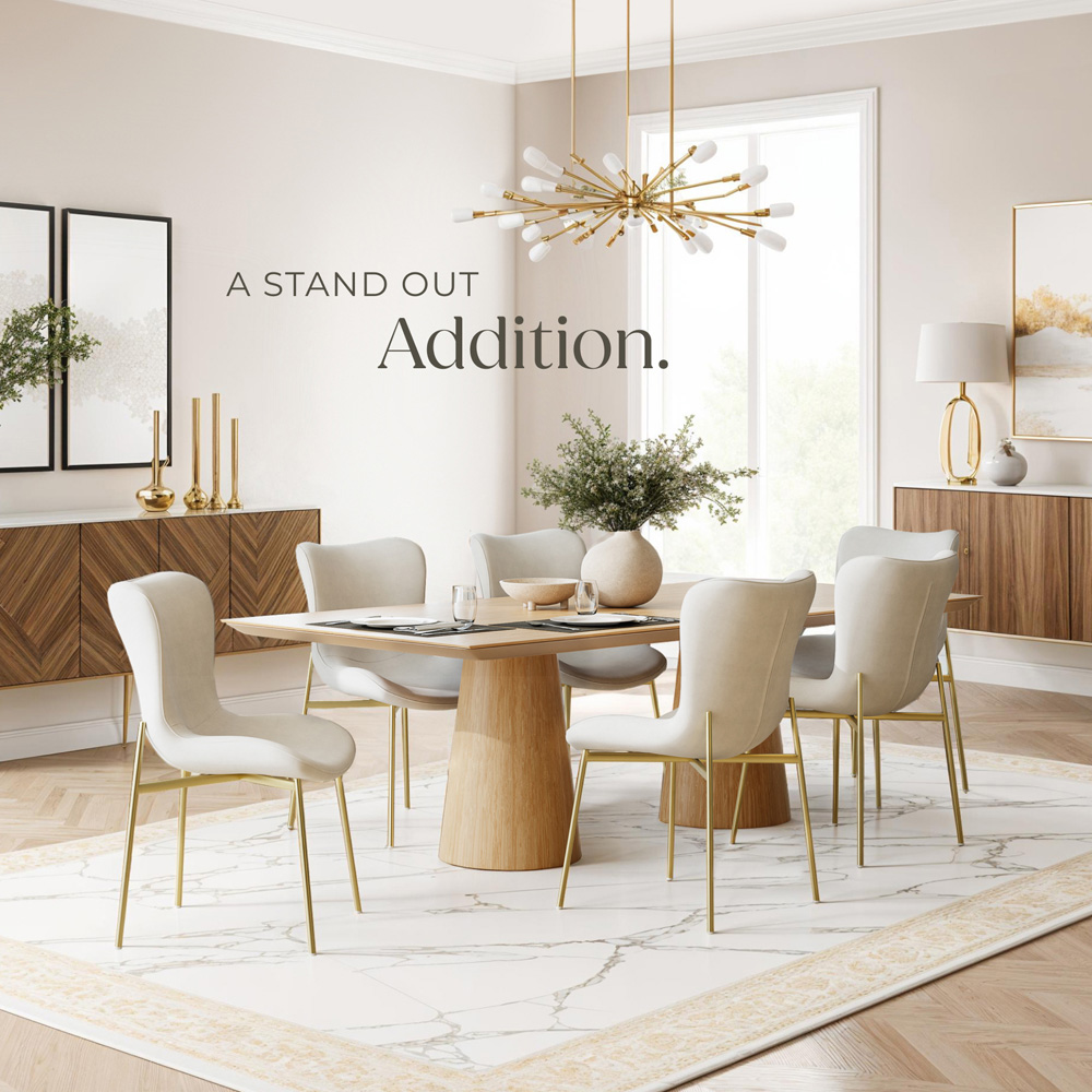 tectake Tessa Beige and Gold Velvet Padded Dining Chair Image 3