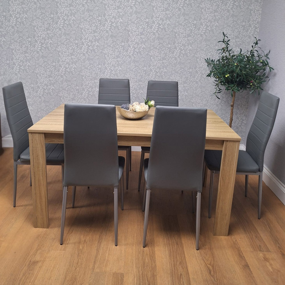 Kosy Koala 6 Seater Faux Leather Dining Set Oak Effect and Grey Image 5