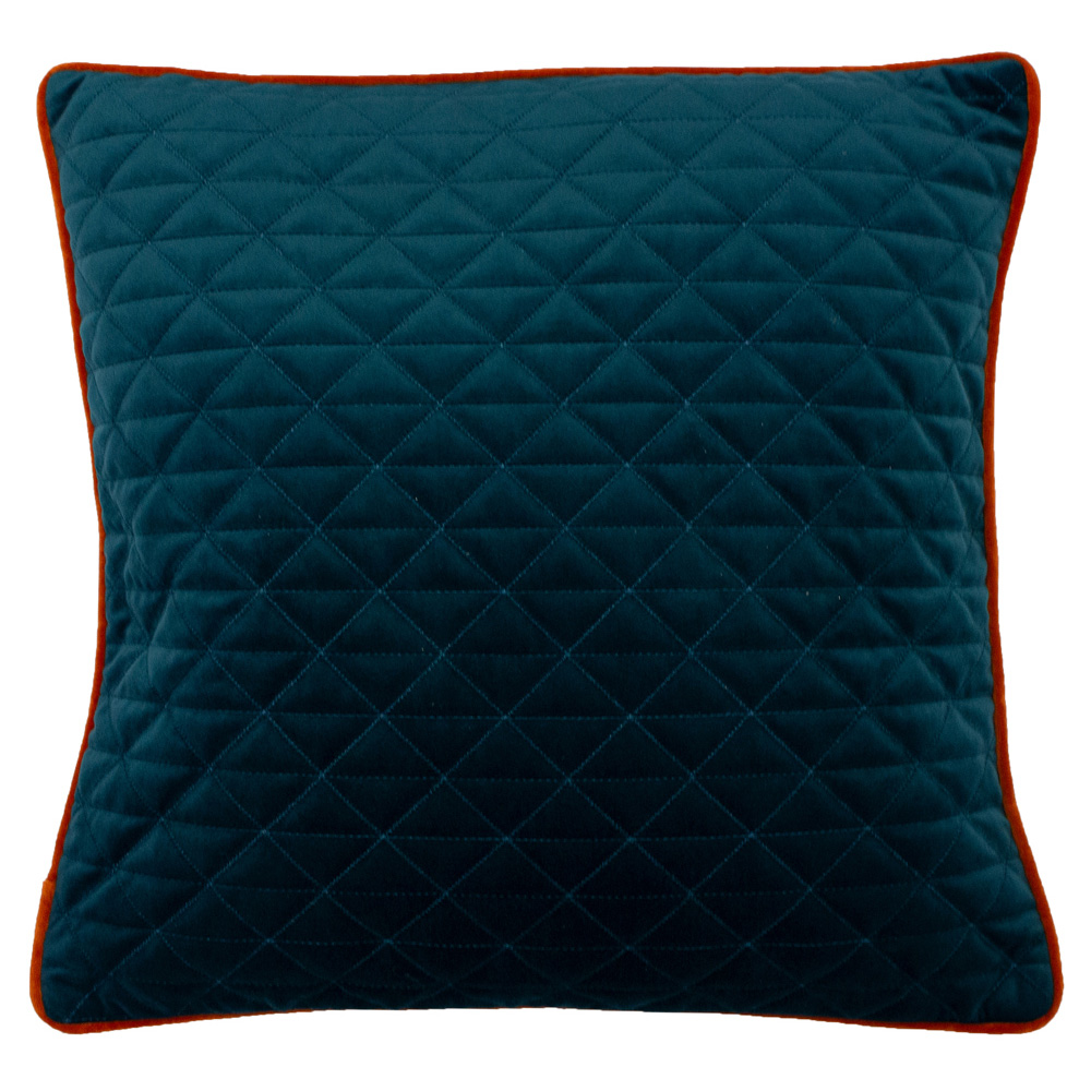 Paoletti Quartz Teal and Jaffa Quilted Velvet Cushion Image 1
