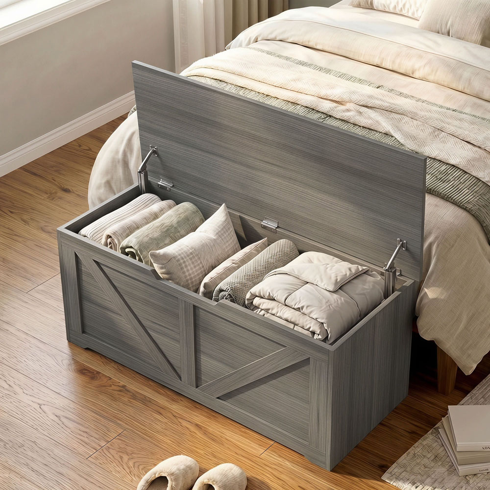 HOMCOM 127L Dark Grey Storage Trunk with Safety Hinges Image 4