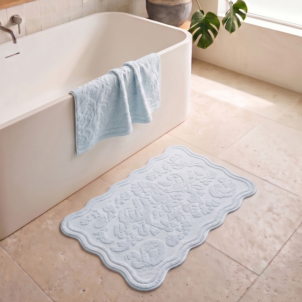 Allure Bath Fashions Gracie Baby Blue Floral Jacquard Scalloped Bath Towel 70 x 130cm 2 Pack Image 6