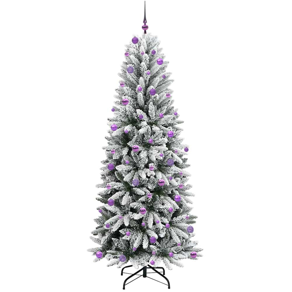 vidaXL Pre-Lit Lilac Baubles Artificial Snow Flocked Christmas Tree 8ft Image 4