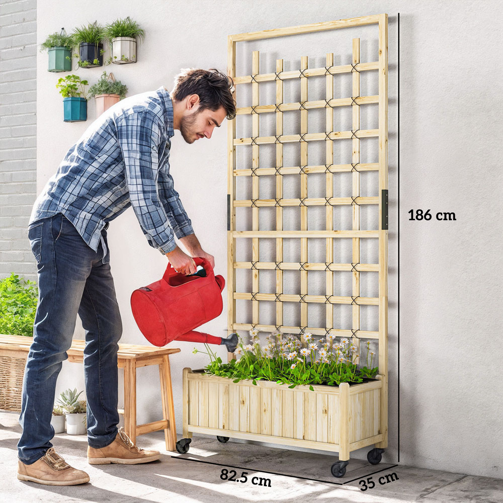 Outsunny Wooden Raised Garden Bed Planter with Trellis and Wheels 186 x 35 x 82.5cm Image 8