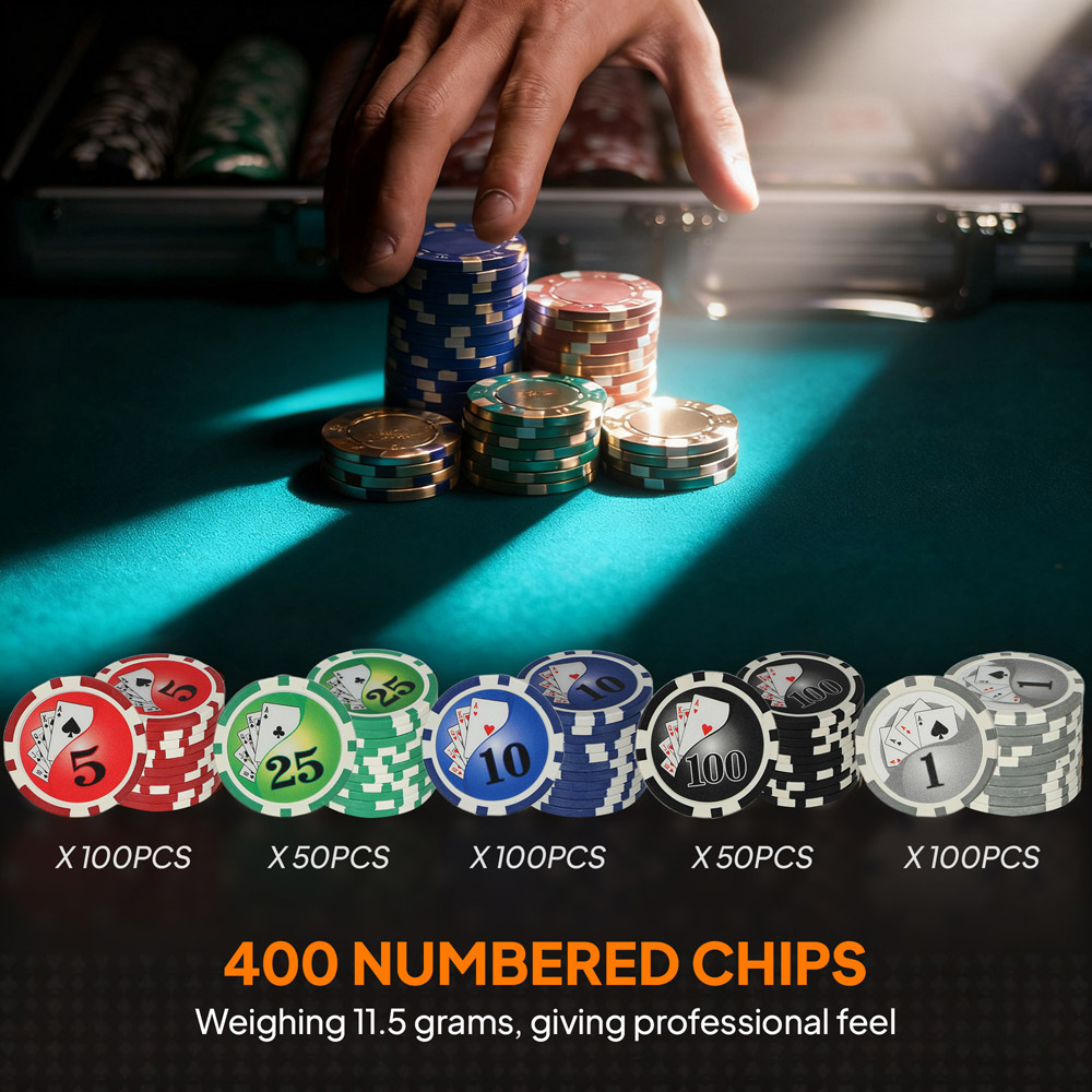 SPORTNOW 400 Piece Texas Holdem Poker Chips Set with Case and Mat Image 7