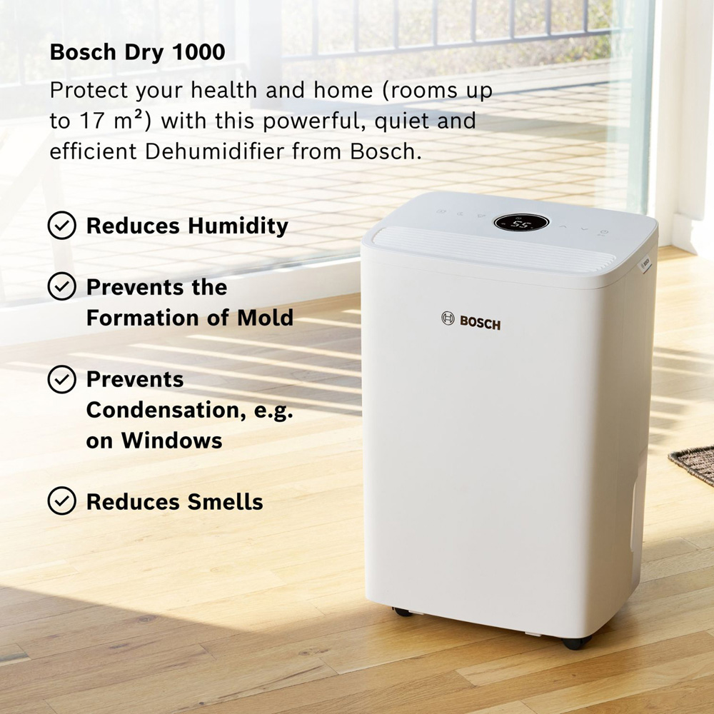 Bosch Dry 1000 White Lightweight Dehumidifier with LED Light Ring 10L Image 2