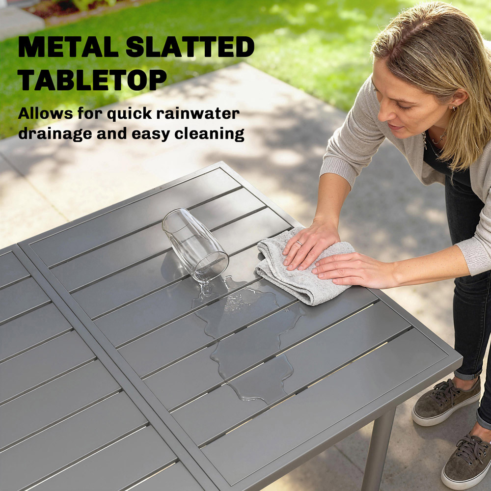 Outsunny 6 Seater Slatted Garden Dining Table Dark Grey Image 5