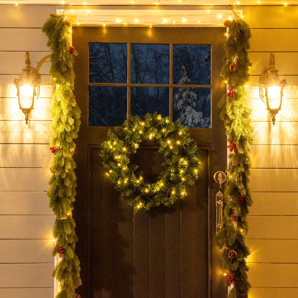 Everglow Green Christmas Wreath with LED Lights 55cm Image 2