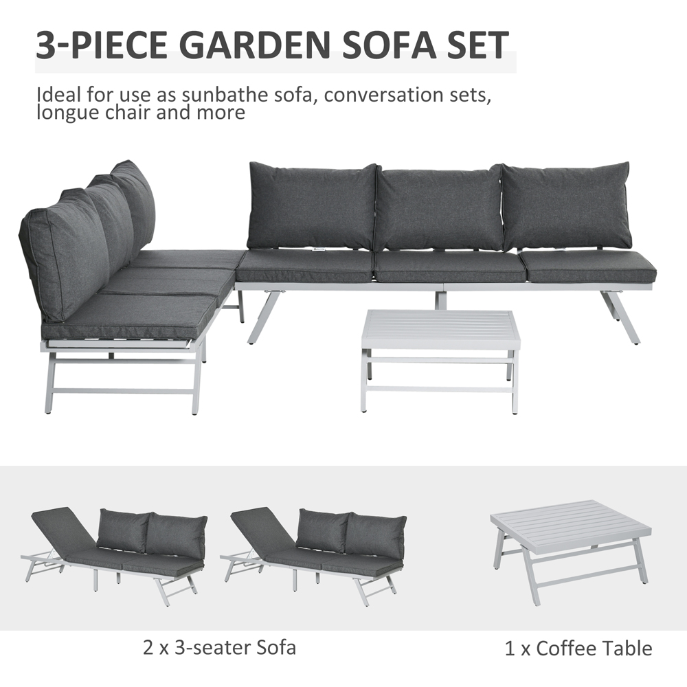 Outsunny 6 Seater Grey Steel Convertible Sofa Set with Cushions Image 5