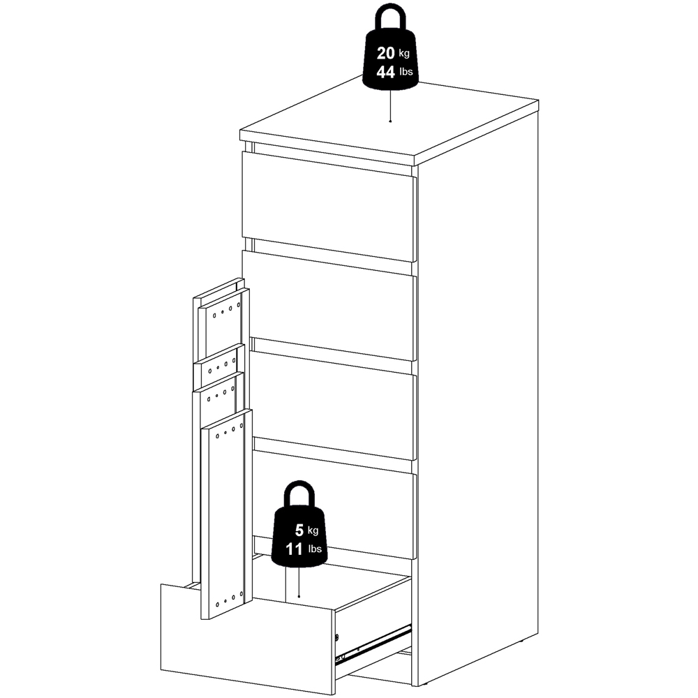Florence 5 Drawer Matt Black Narrow Chest of Drawers Image 7