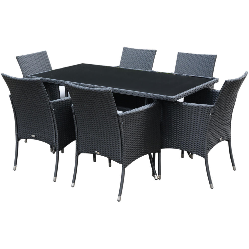 Outsunny Rattan 6 Seater Garden Dining Set Black Image 2