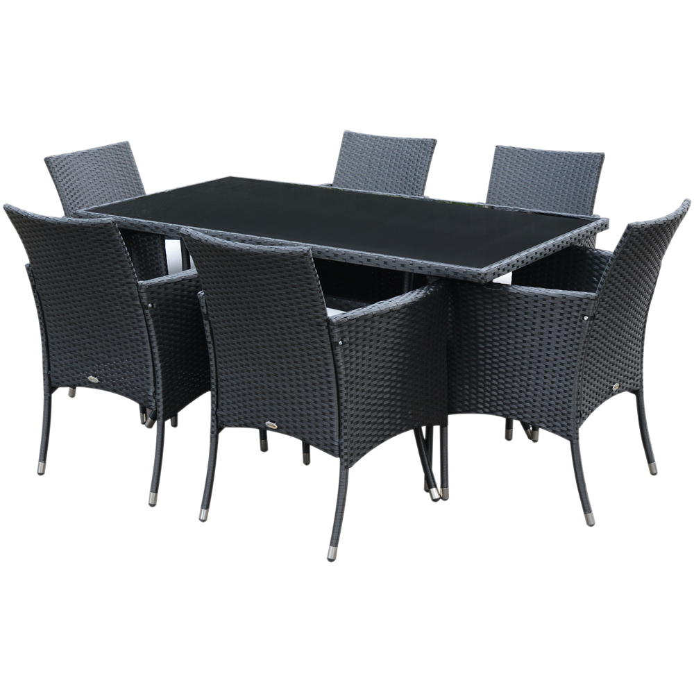Outsunny 6 Seater Black Rattan Rectangular Garden Dining Set Image 2
