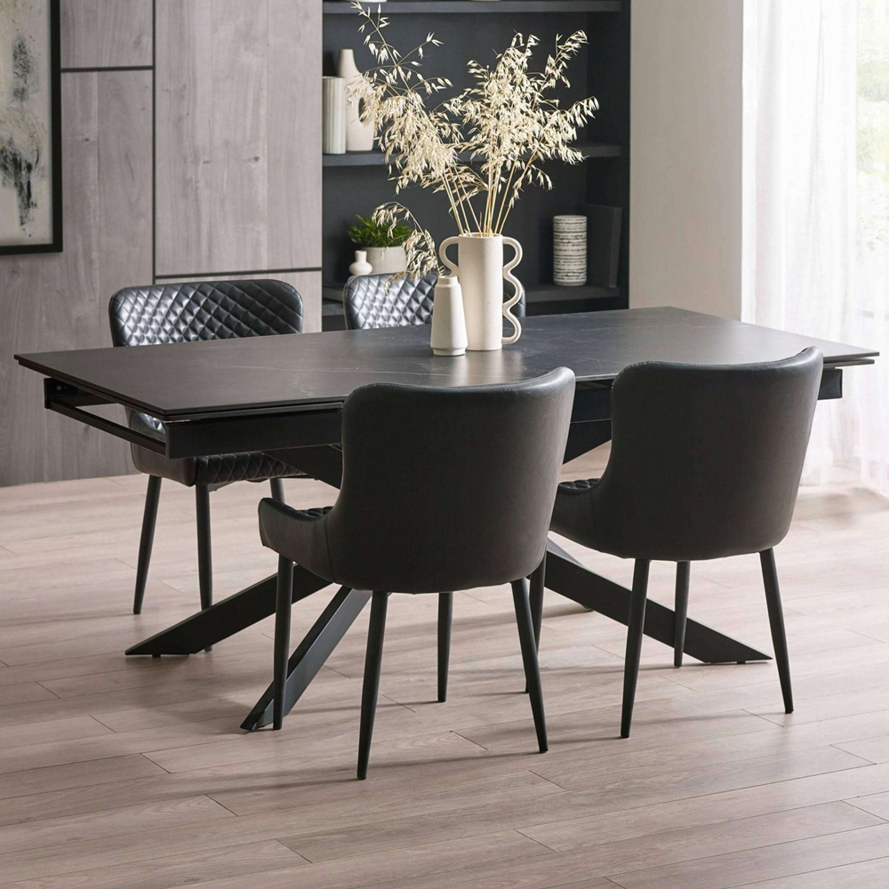 Julian Bowen Osaka 6 Seater 160-240cm Black Graphite Look Ceramic Top Extendable Dining Table Image 1