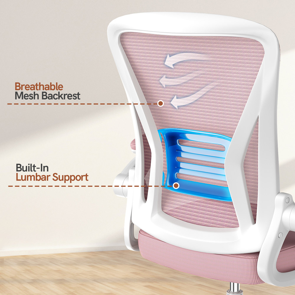 Rattrix Pink Office Chair with Flip-Up Armrest and Lumbar Support Image 6