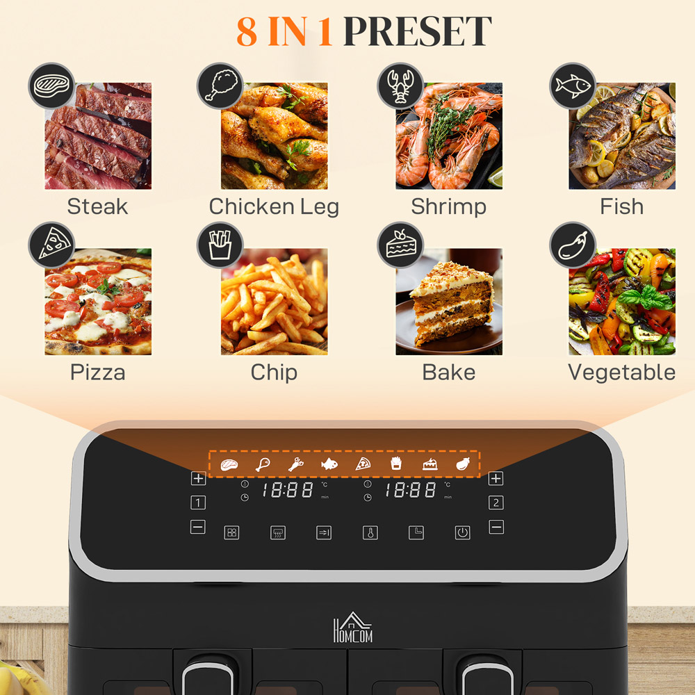 HOMCOM 800-191V70BK Black 8L Dual Zone Air Fryer 2700W Image 5