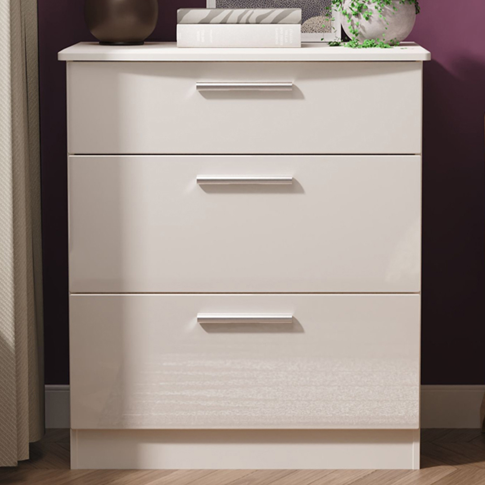 Crowndale Knightsbridge 3 Drawer Kashmir Gloss Deep Chest of Drawers Ready Assembled Image 1