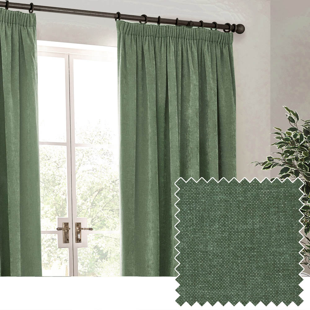 Yard Green Heavy Chenille Velvet Pencil Pleat Curtains 168 x 137cm Image 4