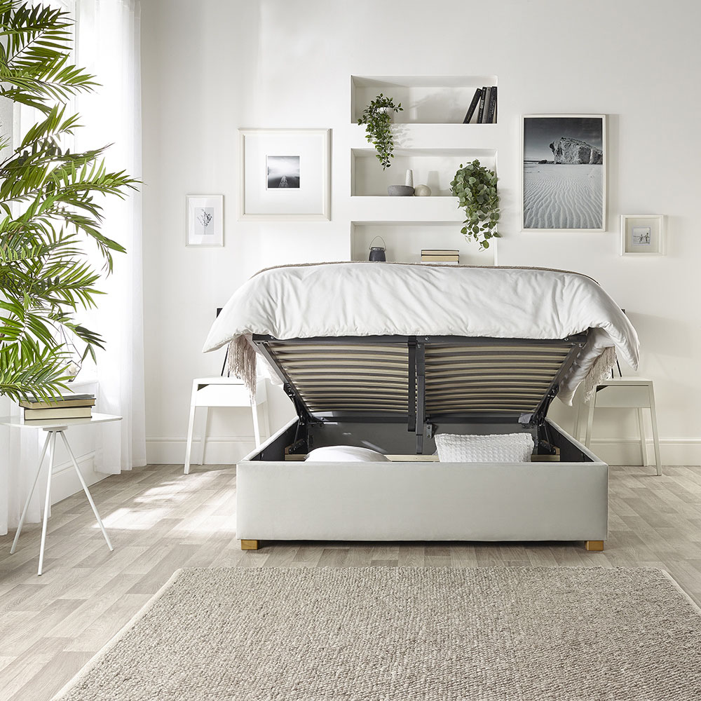 Catherine Lansfield Boutique King Size Light Silver Velvet Ottoman Bed Image 2