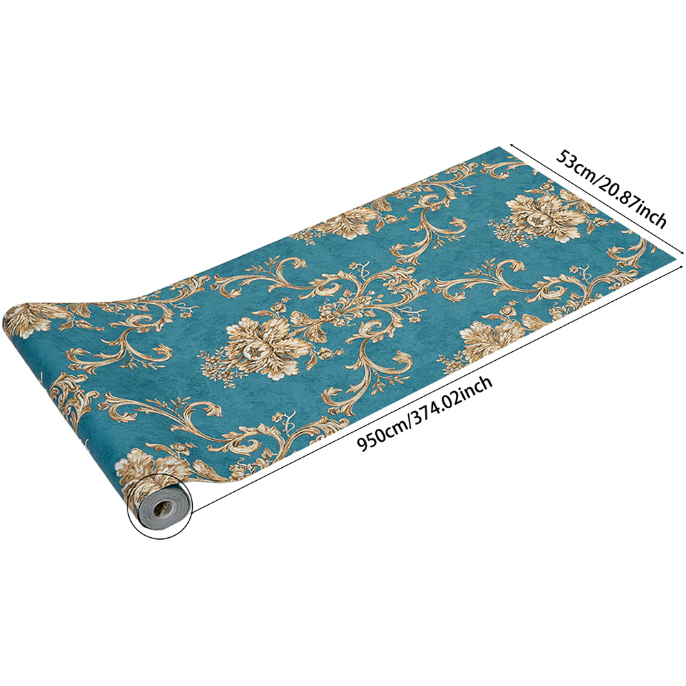 Living and Home Damask Pattern 3D Embossed Dark Blue Non-Pasted Non-Woven Vintage Wallpaper Image 7