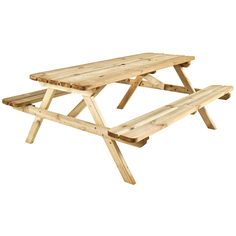 Cerland Romane 6 Seater Wooden Picnic Table with 2 Foldable Benches Image 2