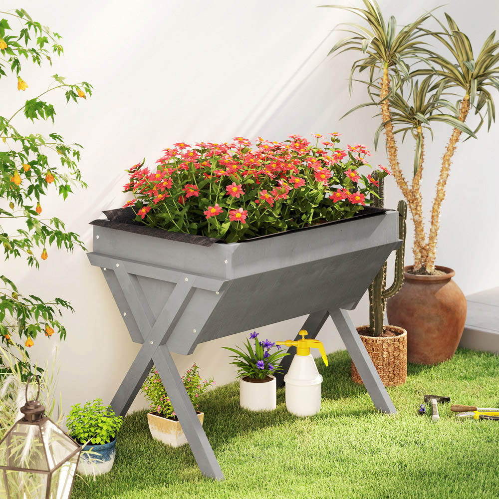 Outsunny Light Grey Wooden Planter Raised Bed 91 x 67.6 x 29cm Image 5