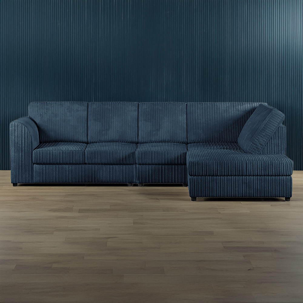 Luxor 4 Seater Navy Blue Jumbo Cord Right Hand Facing Full Back L Shaped Corner Sofa Set Image 1