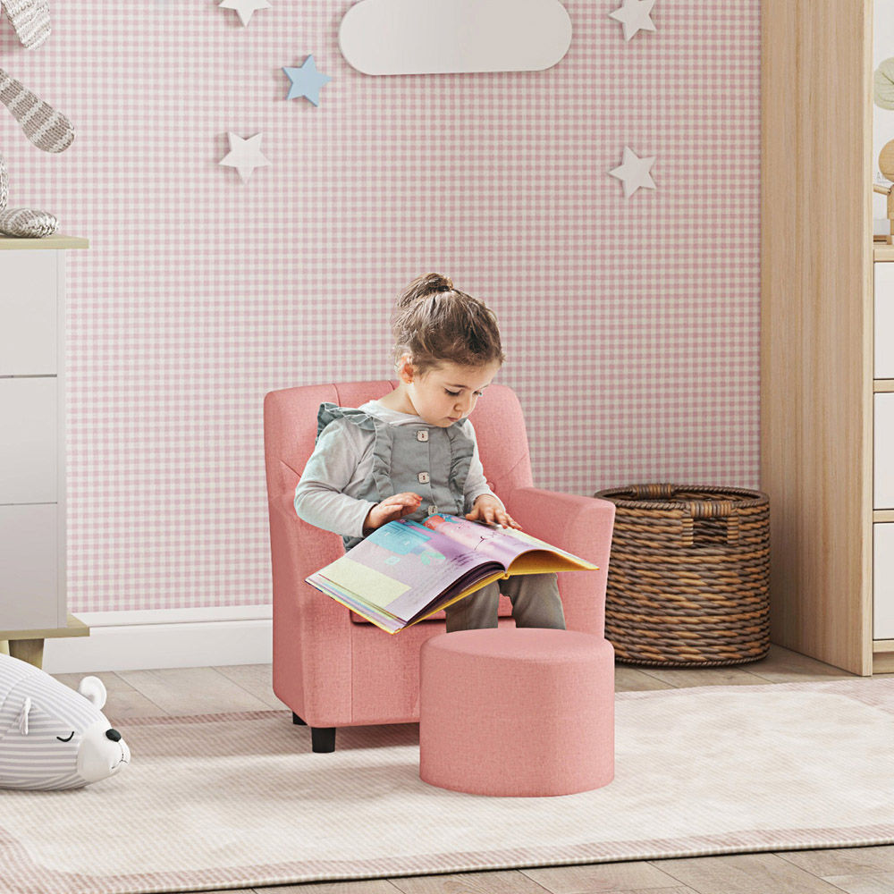 AIYAPLAY Pink Kids Sofa Set with Footrest Image 4