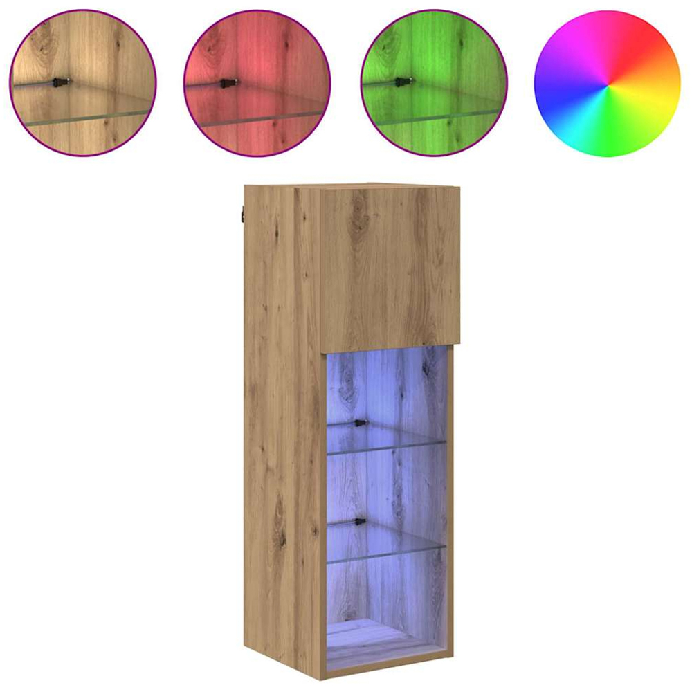 vidaXL Single Door 3 Shelf Artisan Oak Wall Mounted LED TV Unit Set of 2 Image 8