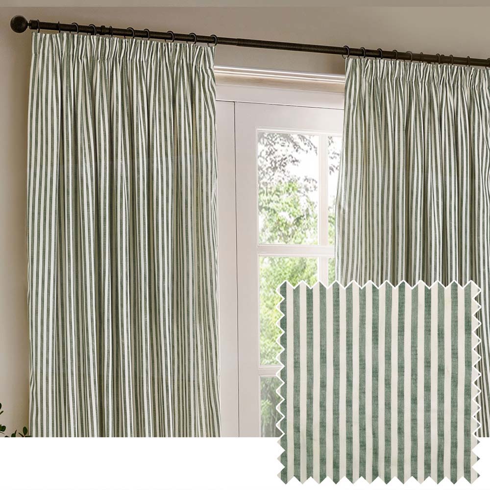 Yard Hebden Green Striped Cotton Pencil Pleat Curtains 168 x 229cm Image 5