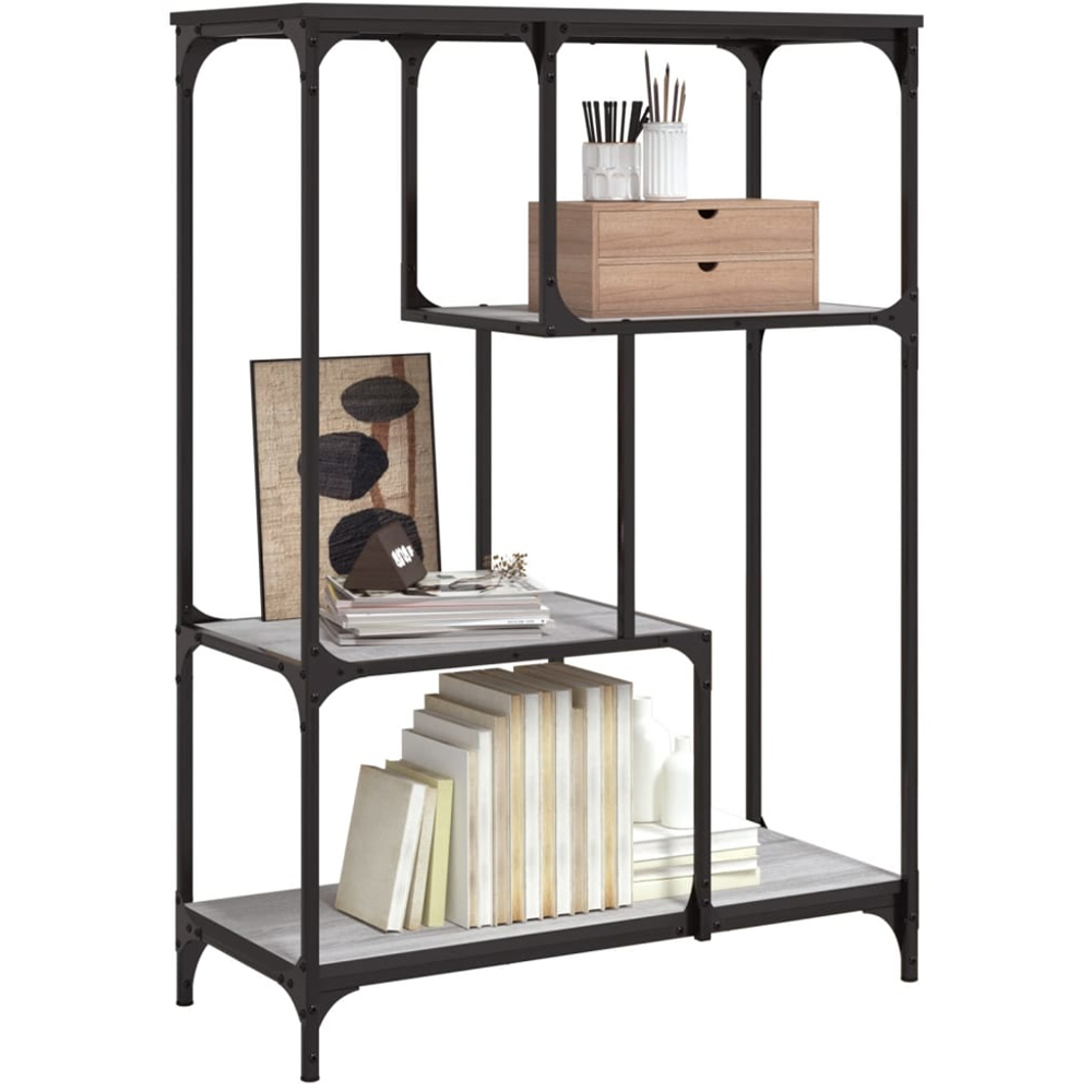 vidaXL 3 Shelf Grey Sonoma Wood and Steel Geometric Bookcase Image 6