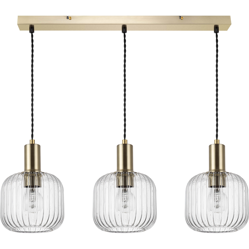 Cosylyte Clayton Brushed Brass Ribbed Glass 3 Light Bar Pendant Light Image 1