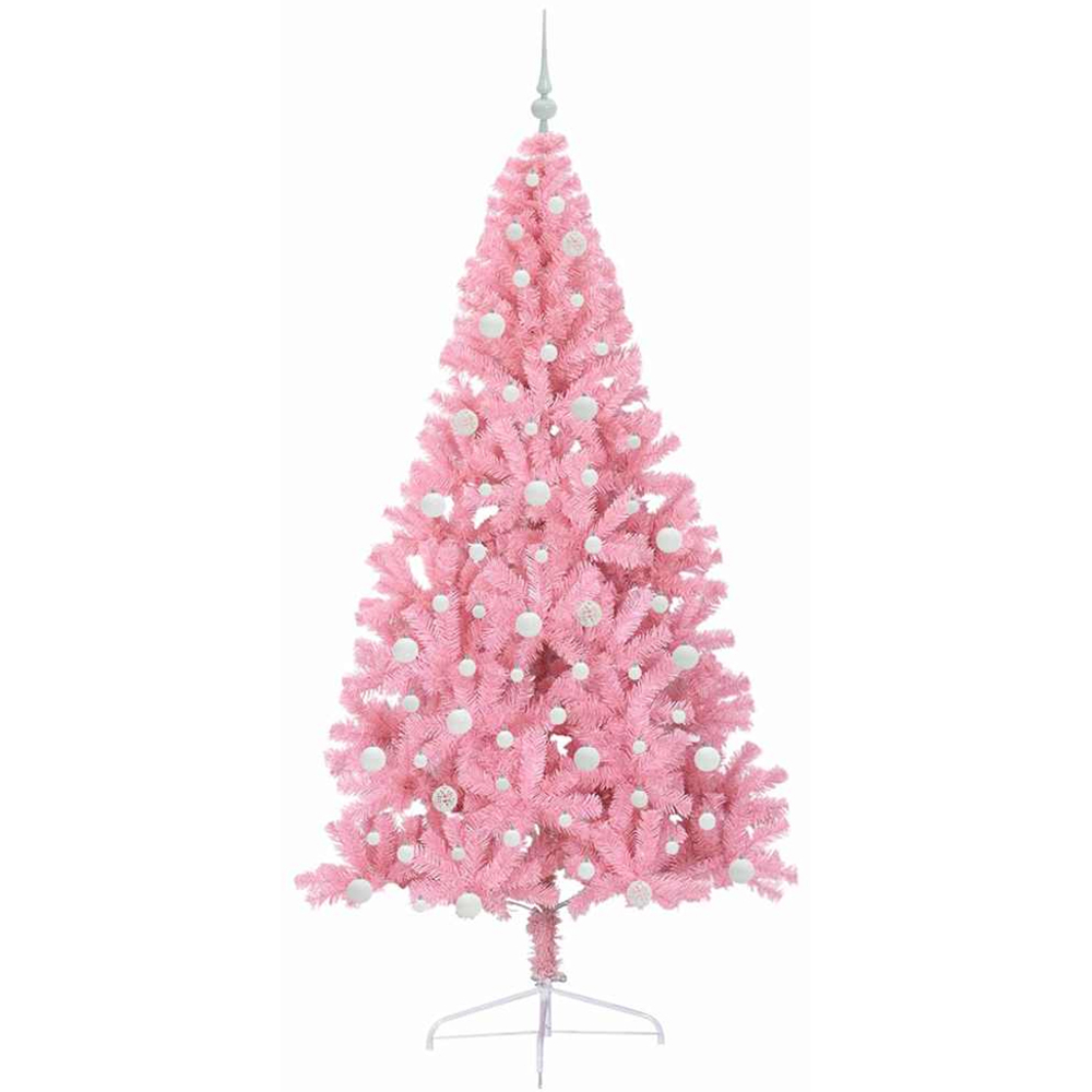 vidaXL Pre-Lit White Baubles Pink Artificial Christmas Tree 8ft Image 4